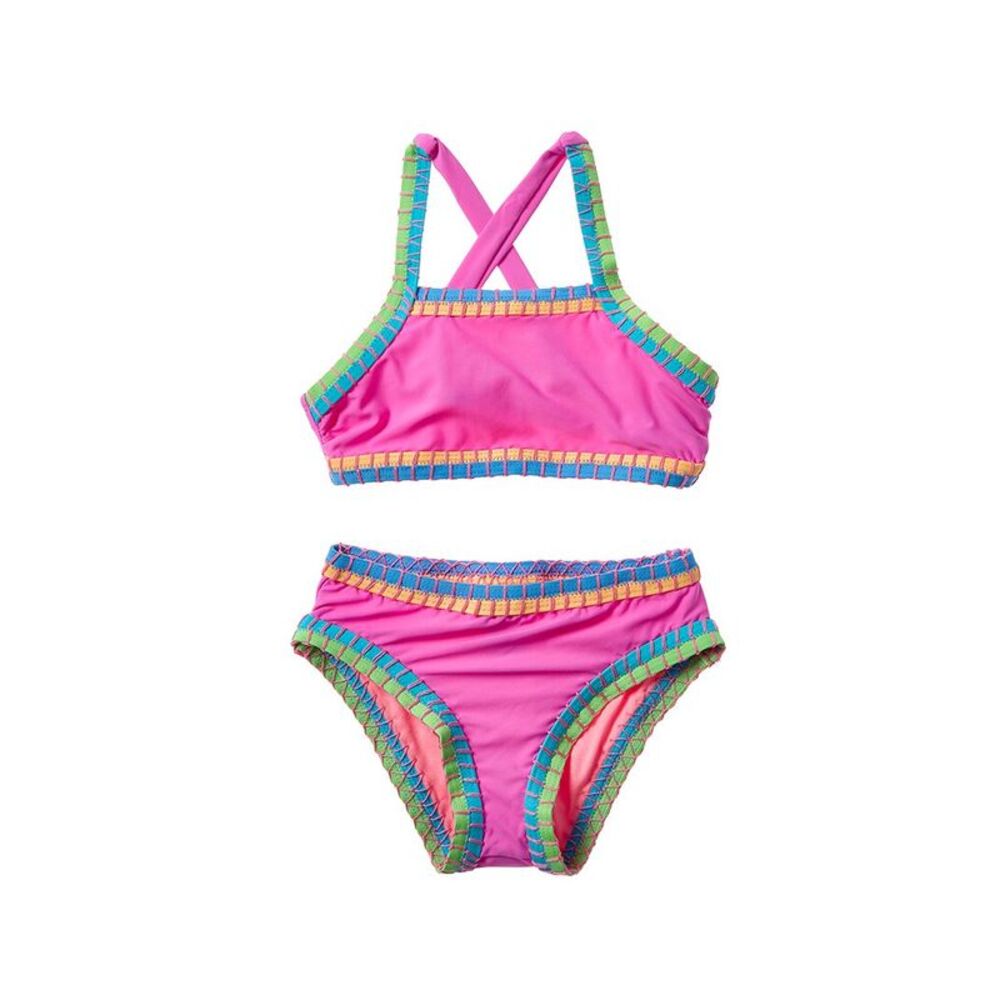 Beach Lingo Girls  2Pc Whipstitch Binding Crisscross Back Bra & Hipster Bottom
